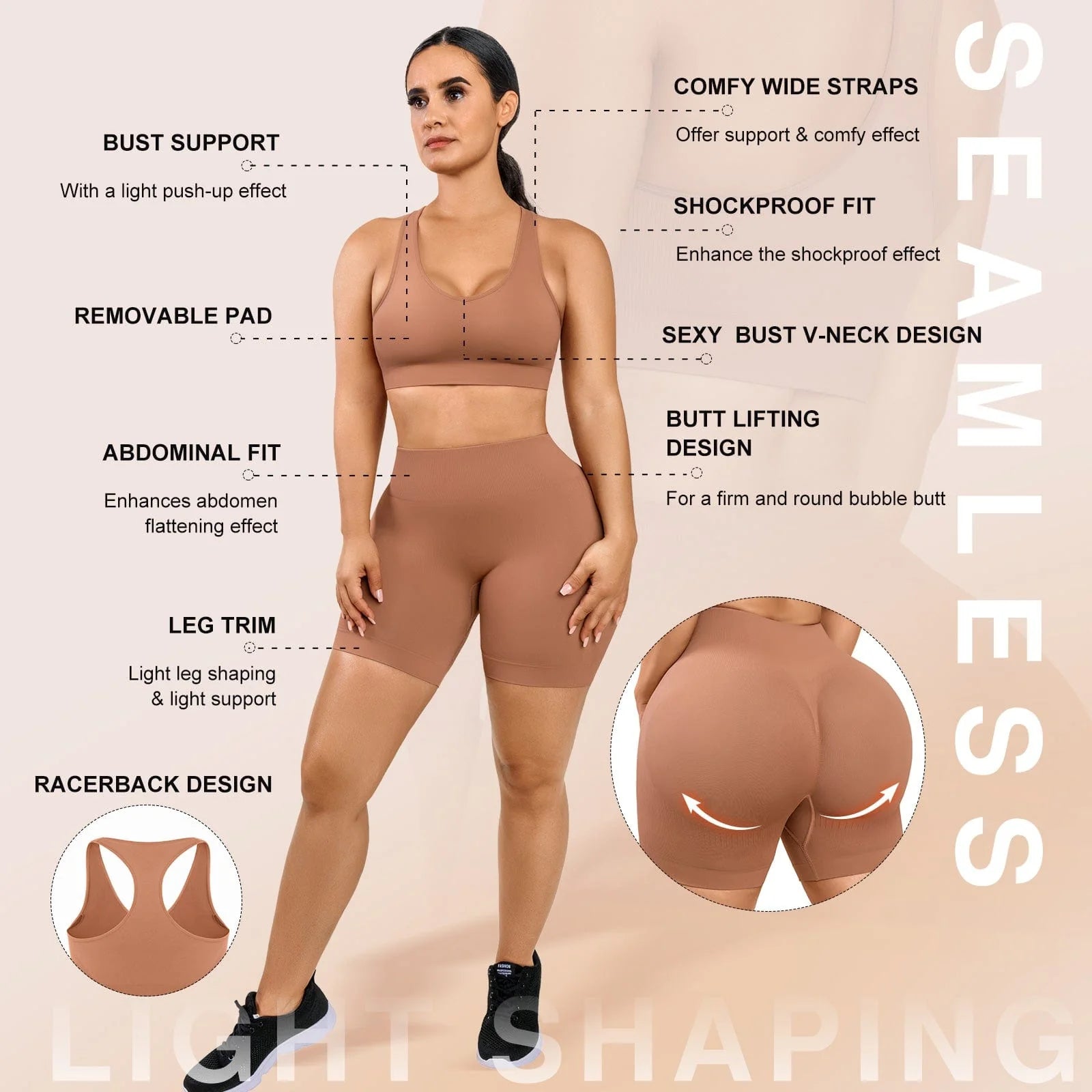 Seamless Biker Shorts & Racerback Bra Shaping Workout Set