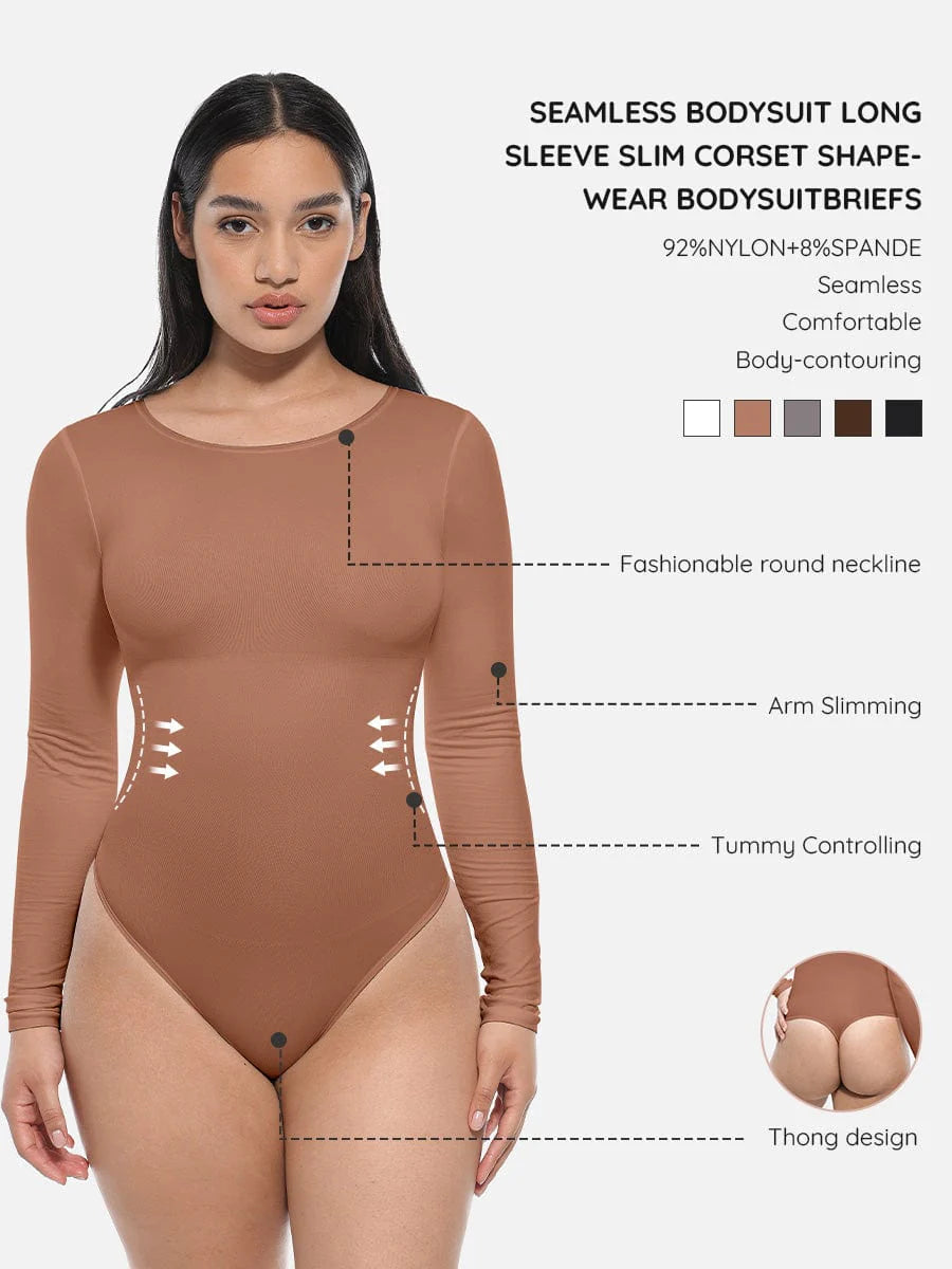 Seamless Waist Shaping Long Sleeve Tnong Bodysuit
