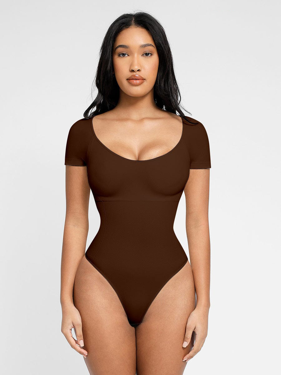Seamless Waist & Tummy Sculpt Short Sleeve Thong Bodysuit