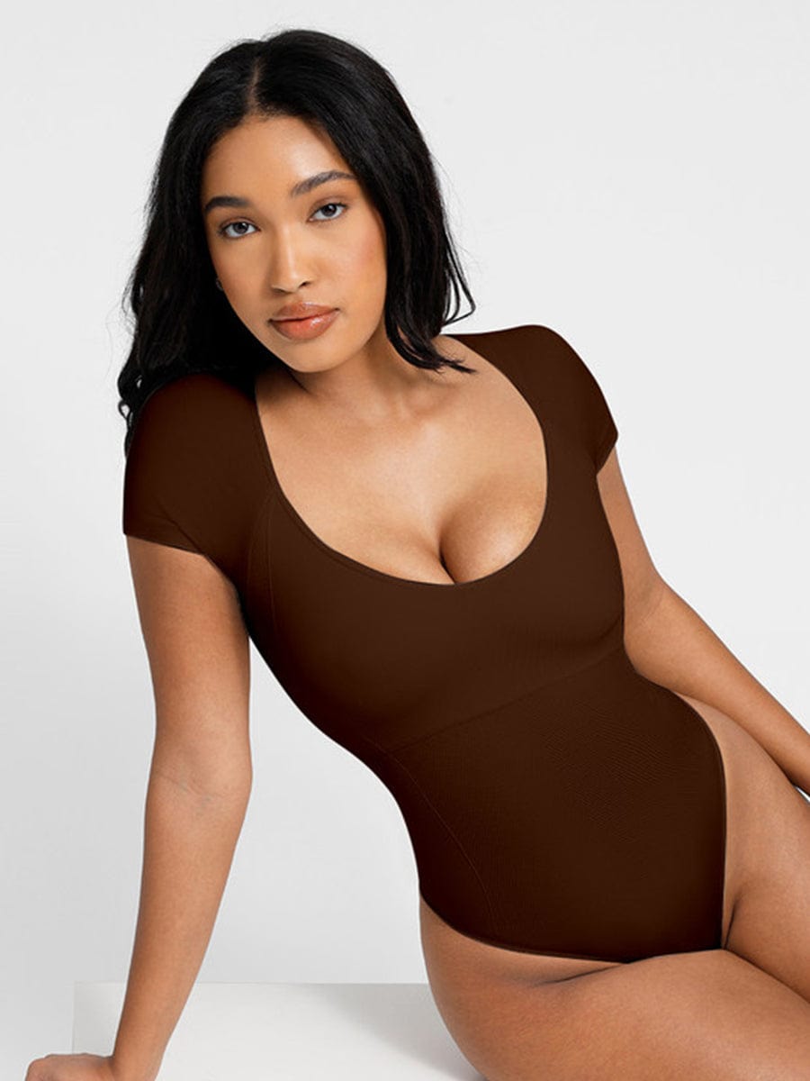 Seamless Waist & Tummy Sculpt Short Sleeve Thong Bodysuit