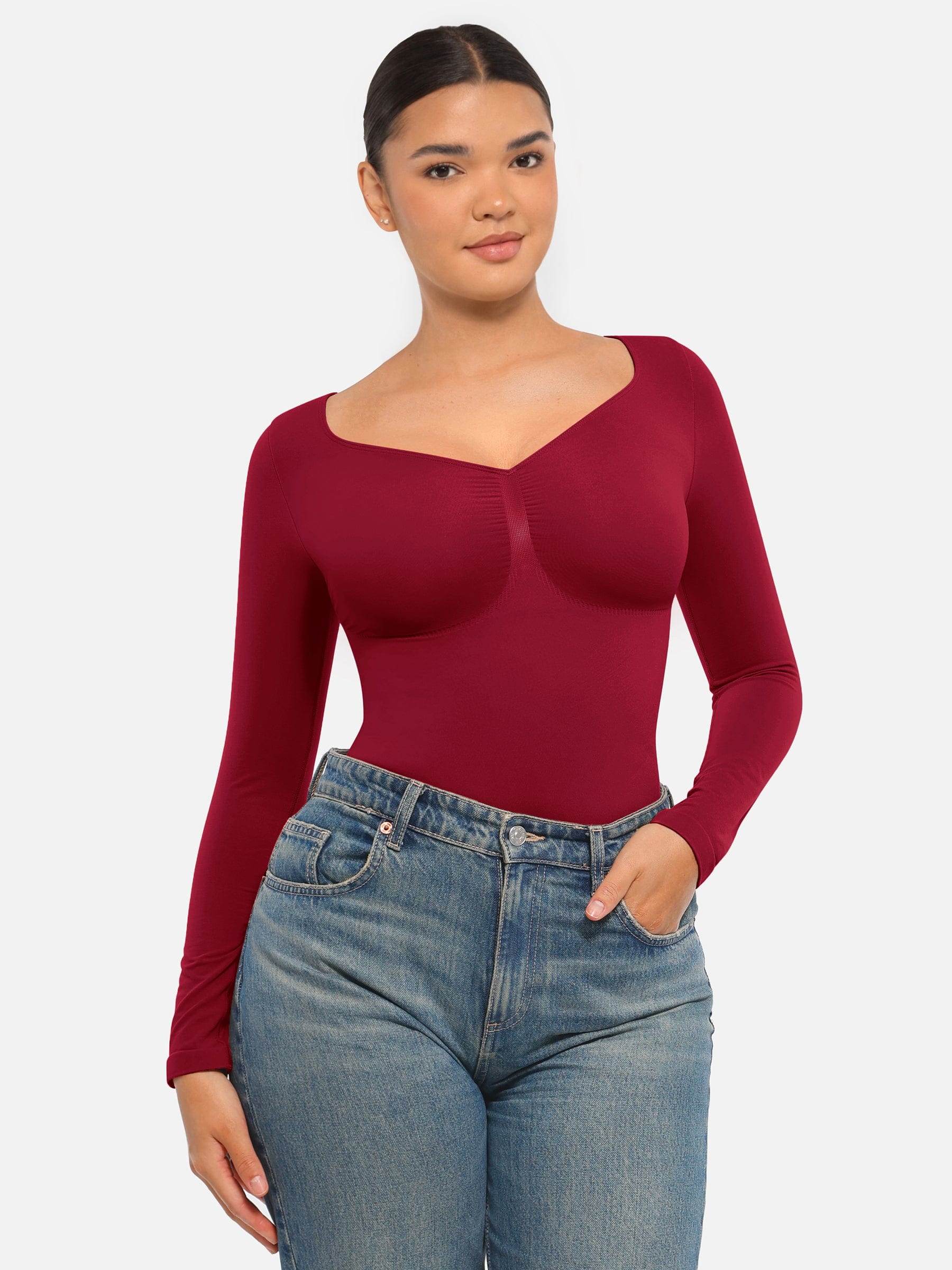 Seamless Bust Support & Tummy Сontrol Long Sleeve Thong Bodysuit