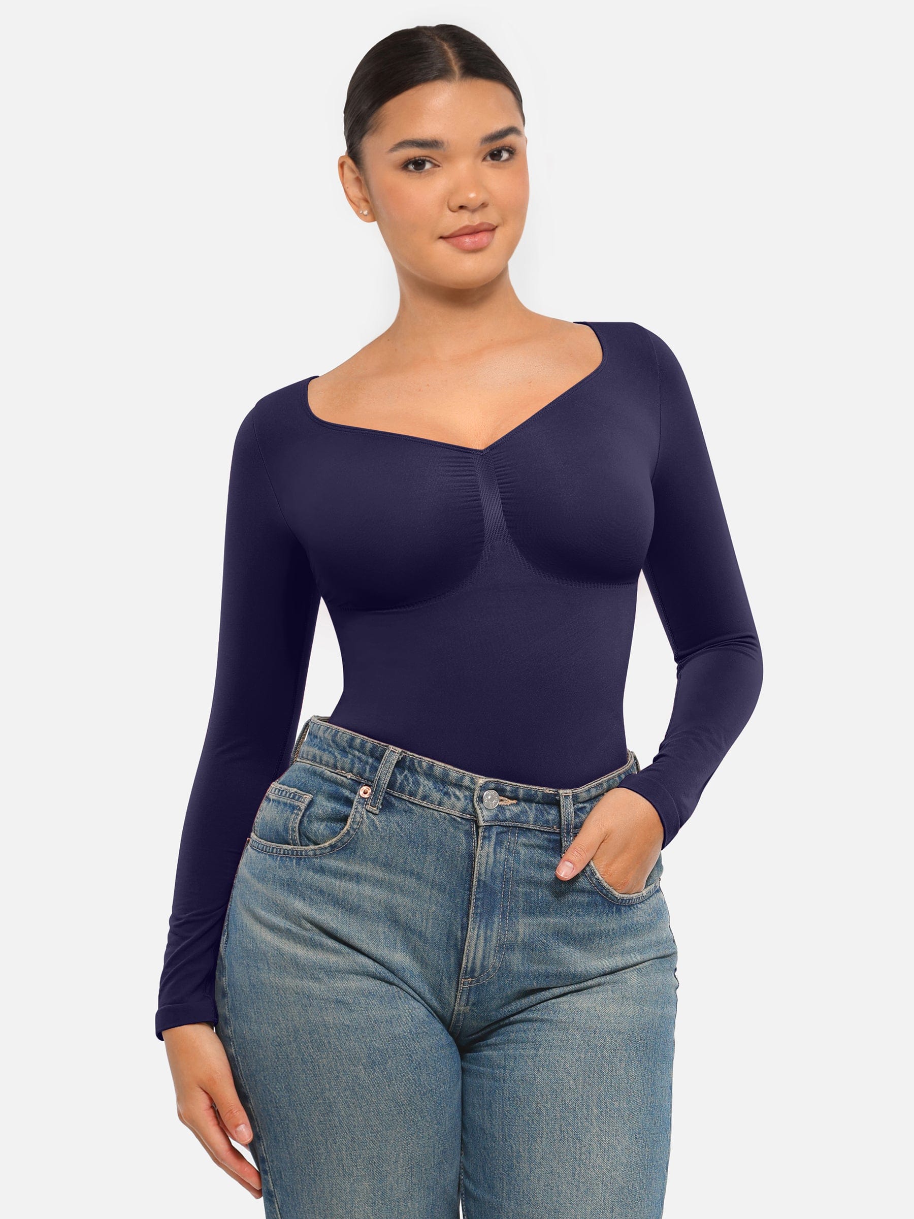 Seamless Bust Support & Tummy Сontrol Long Sleeve Thong Bodysuit