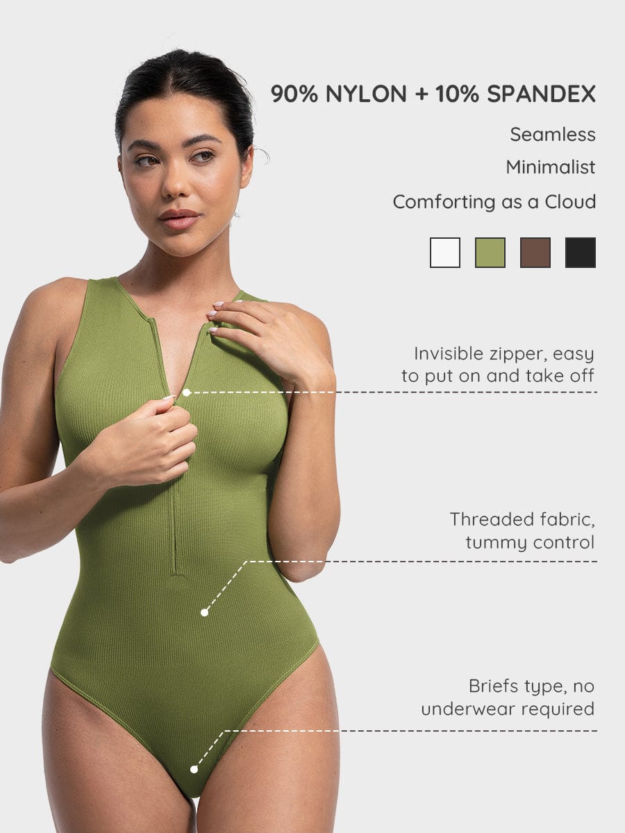 Seamless Ribbed Zip Front Bodysuit