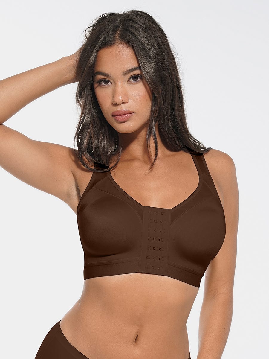 Front-Closure Wireless Post-Surgery Bra No Padding Smooth Back & Side Support Post-Surgery Bra