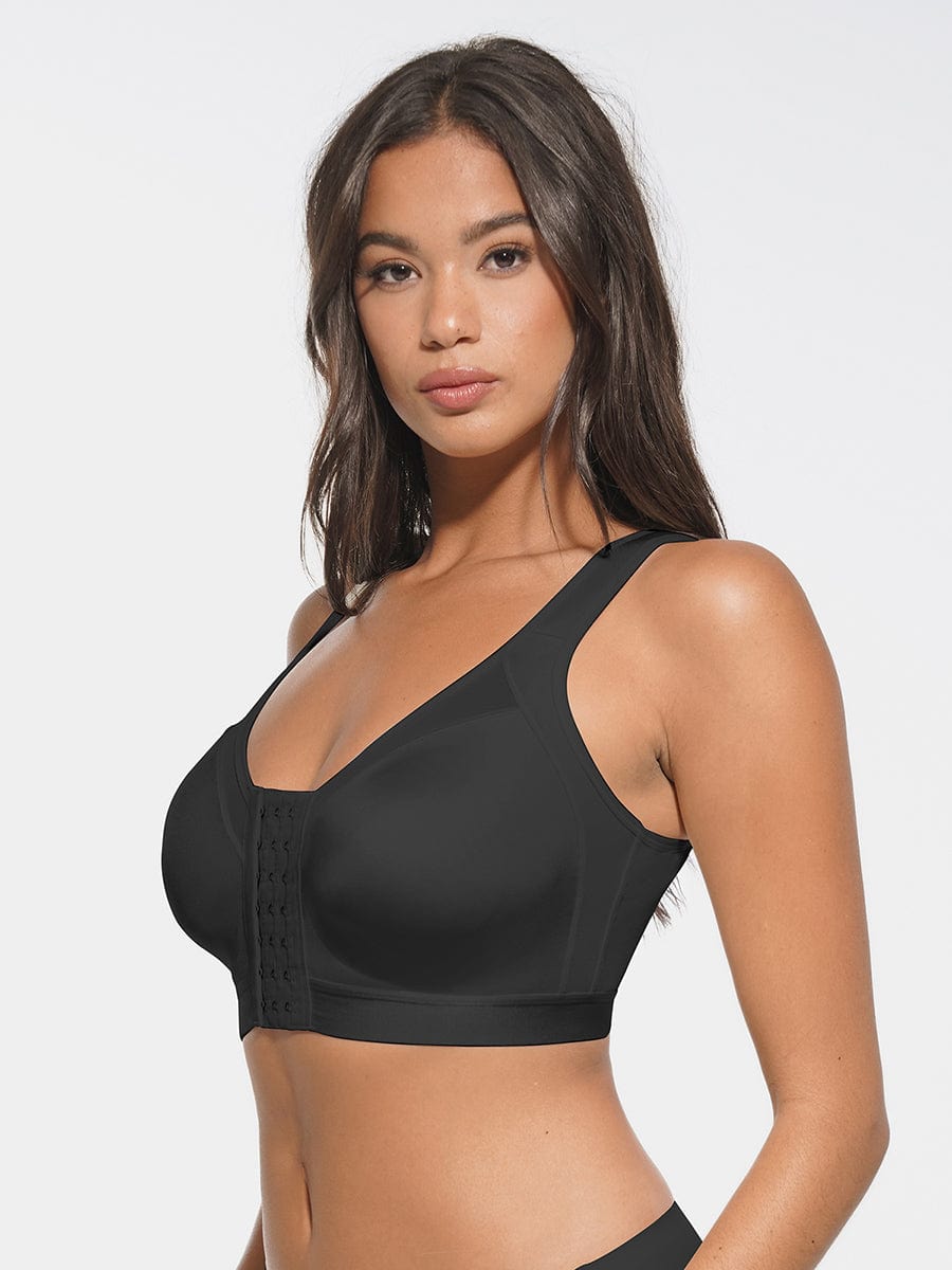 Front-Closure Wireless Post-Surgery Bra No Padding Smooth Back & Side Support Post-Surgery Bra