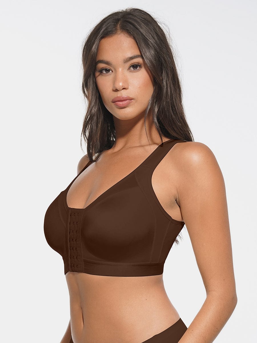 Front-Closure Wireless Post-Surgery Bra No Padding Smooth Back & Side Support Post-Surgery Bra