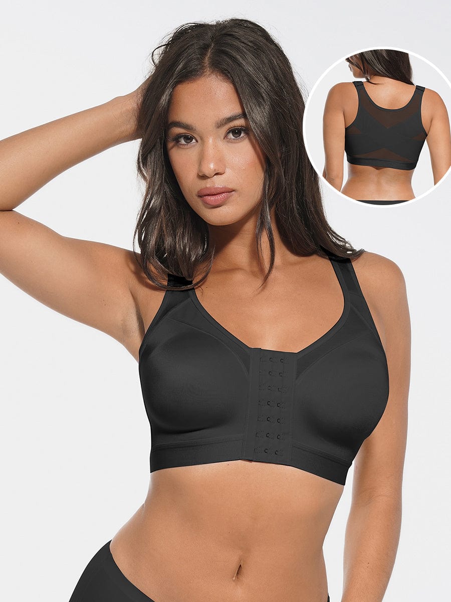Front-Closure Wireless Post-Surgery Bra No Padding Smooth Back & Side Support Post-Surgery Bra