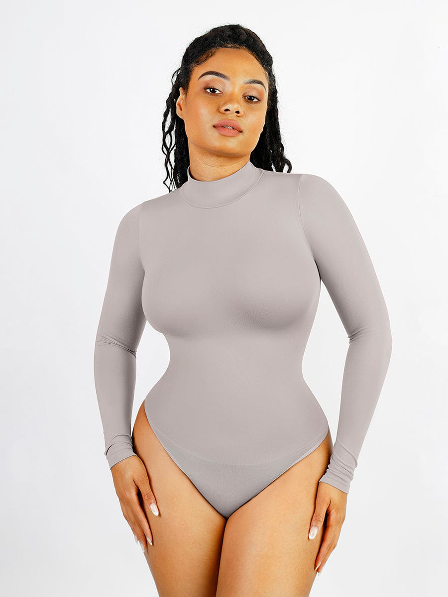 Seamless Waist & Tummy Shaping Long Sleeve Thong Bodysuit