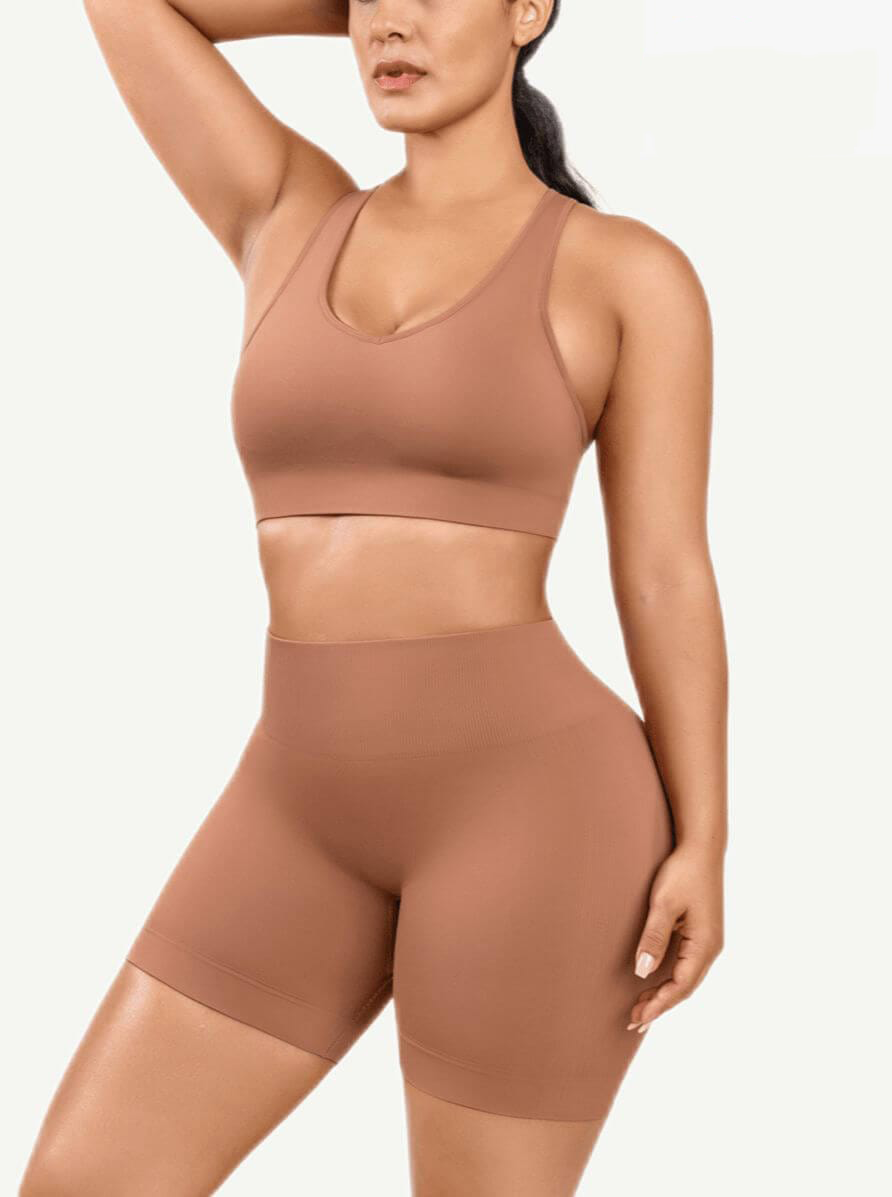Seamless Biker Shorts & Racerback Bra Shaping Workout Set