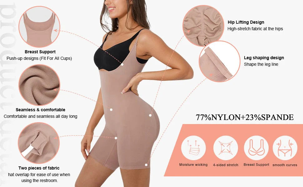 Seamless Open Bust Shaping Mid Thigh Bodysuit