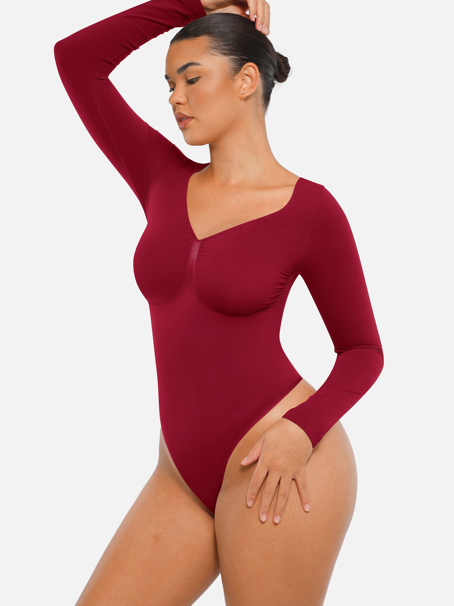 Seamless Bust Support & Tummy Сontrol Long Sleeve Thong Bodysuit