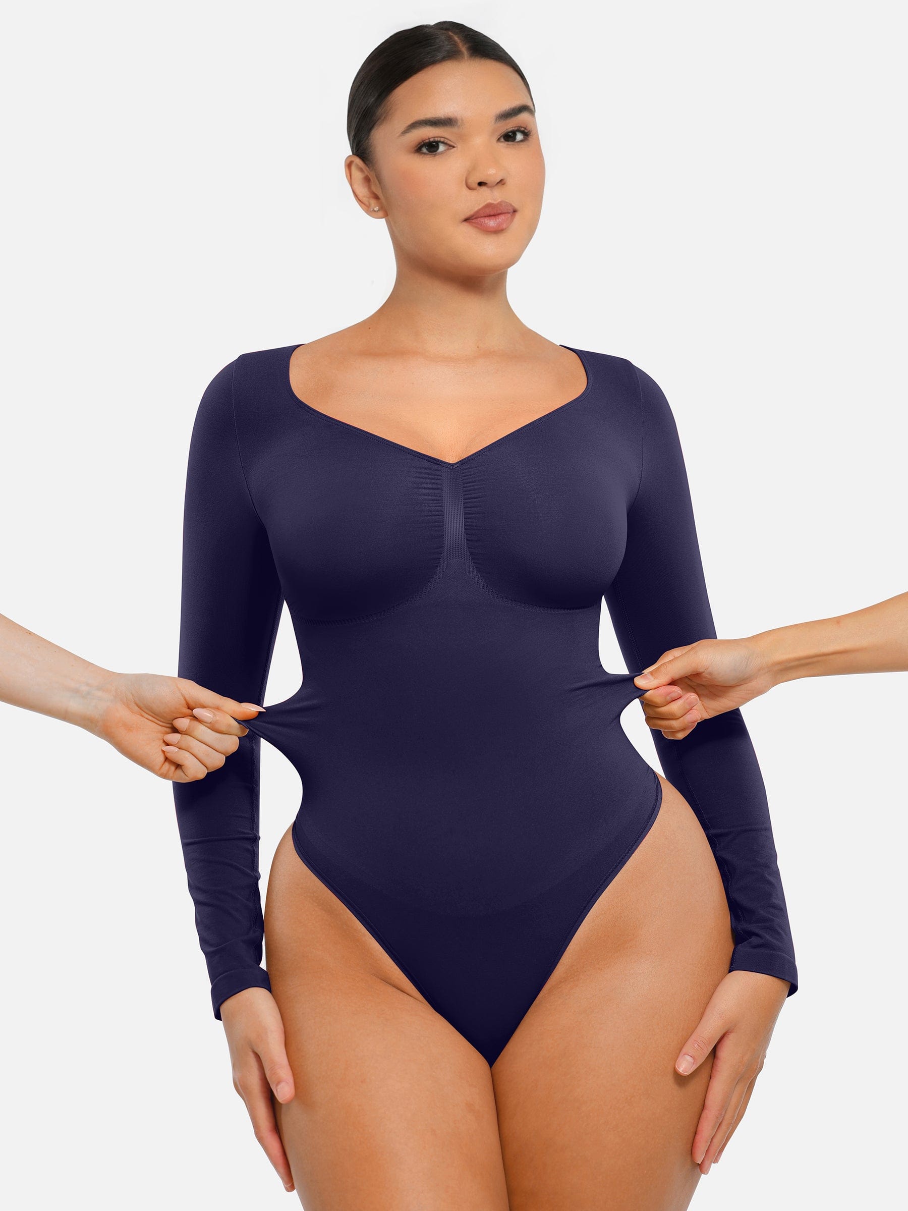 Seamless Bust Support & Tummy Сontrol Long Sleeve Thong Bodysuit