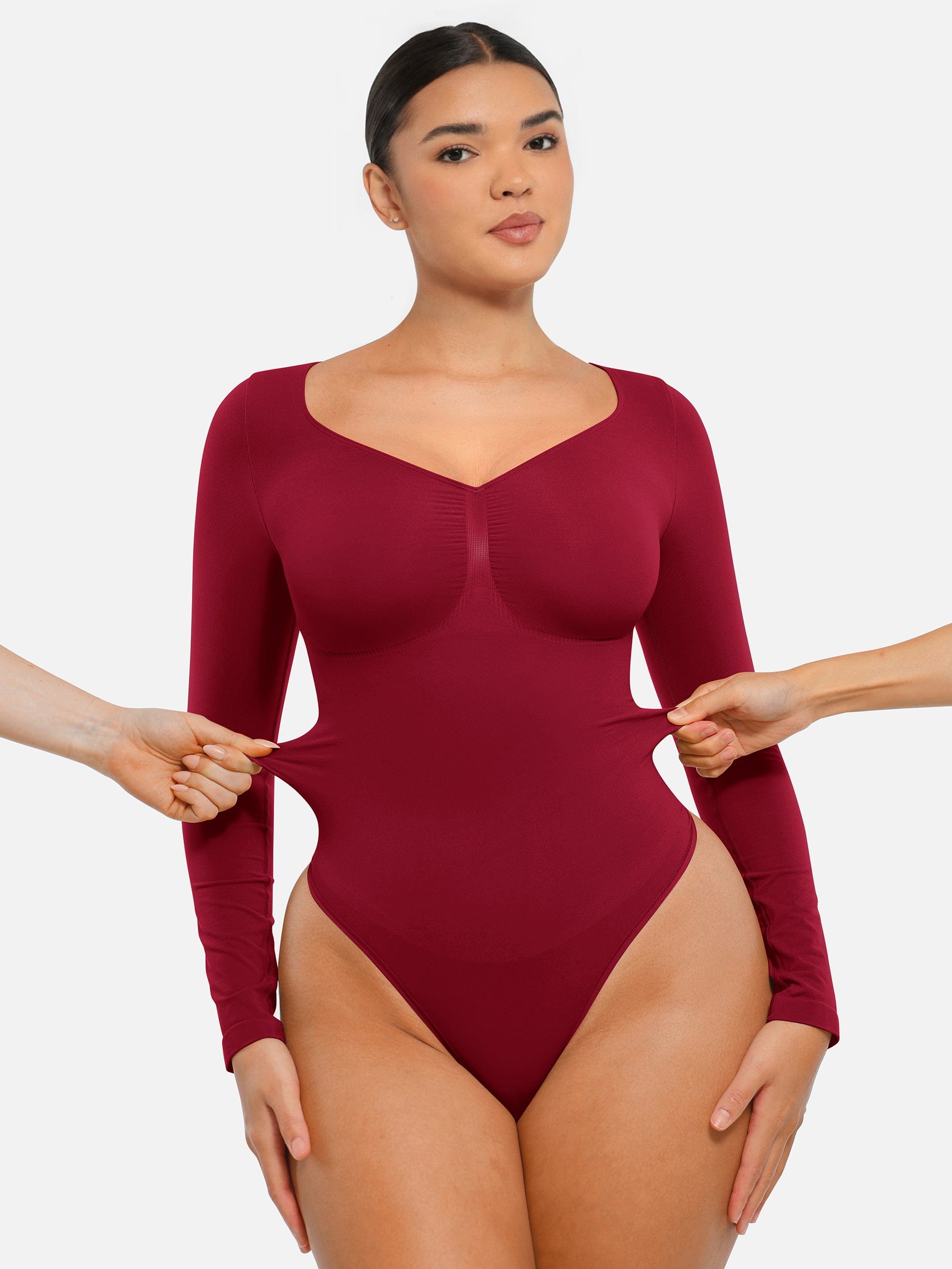 Seamless Bust Support & Tummy Сontrol Long Sleeve Thong Bodysuit