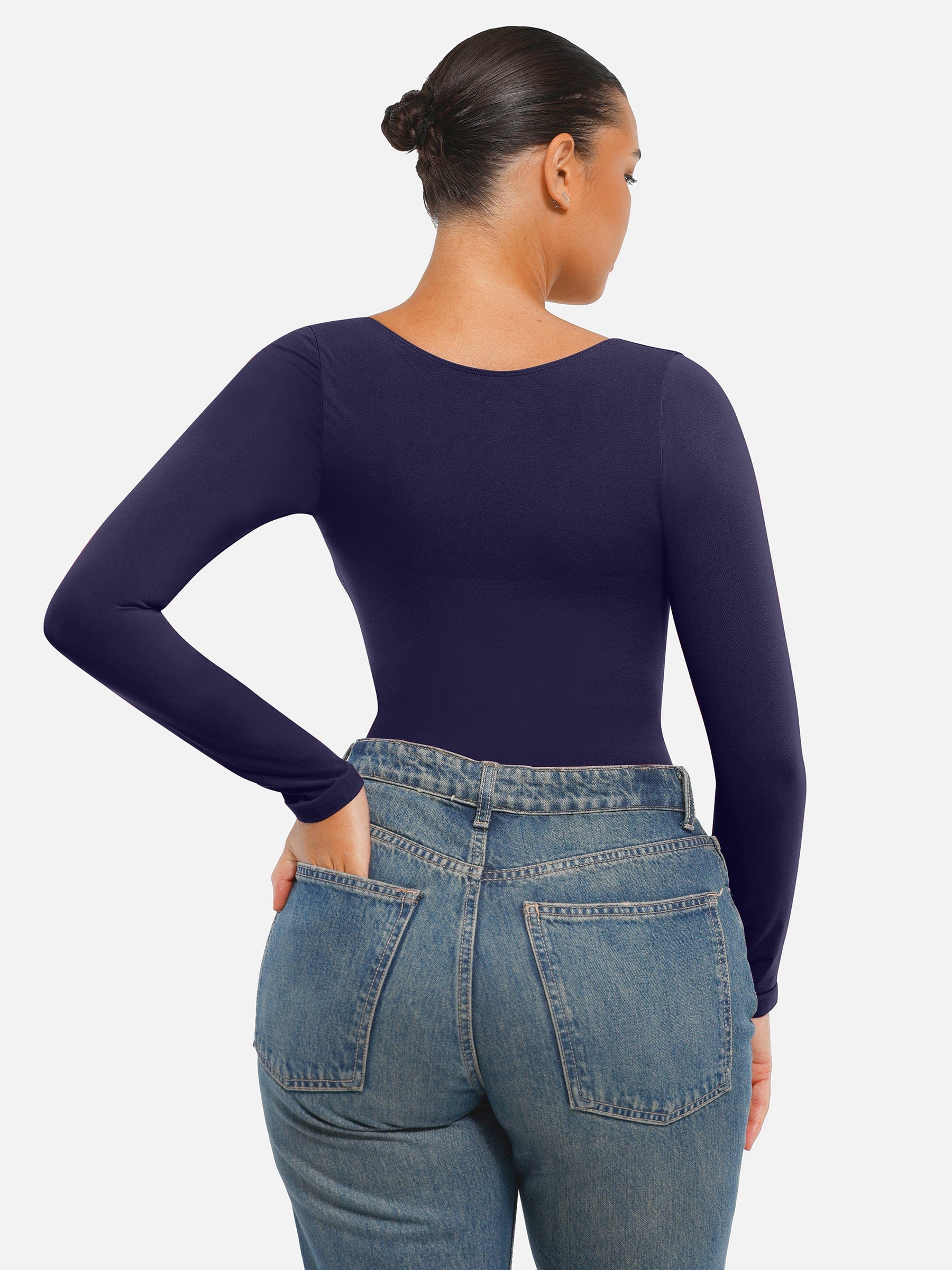 Seamless Bust Support & Tummy Сontrol Long Sleeve Thong Bodysuit