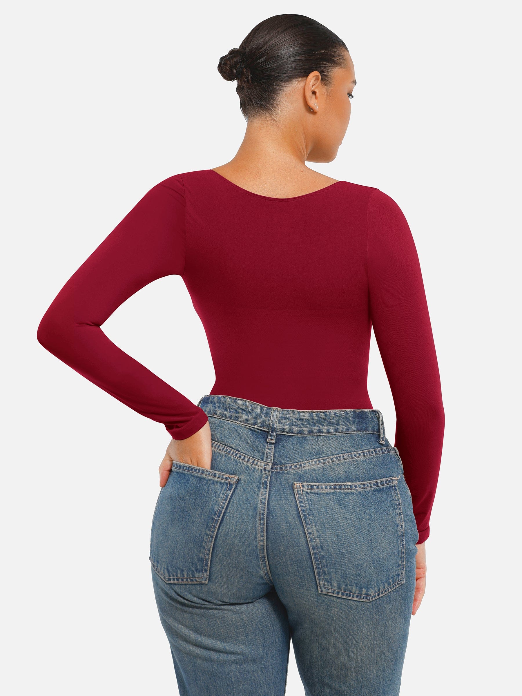 Seamless Bust Support & Tummy Сontrol Long Sleeve Thong Bodysuit