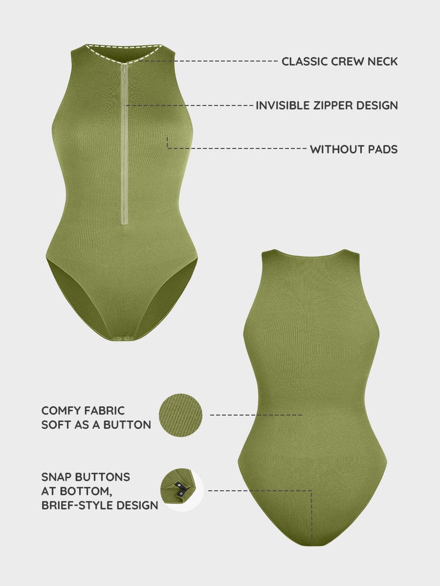 Seamless Ribbed Zip Front Bodysuit