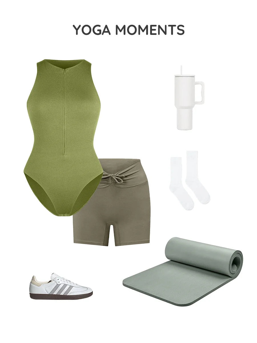 Seamless Ribbed Zip Front Bodysuit