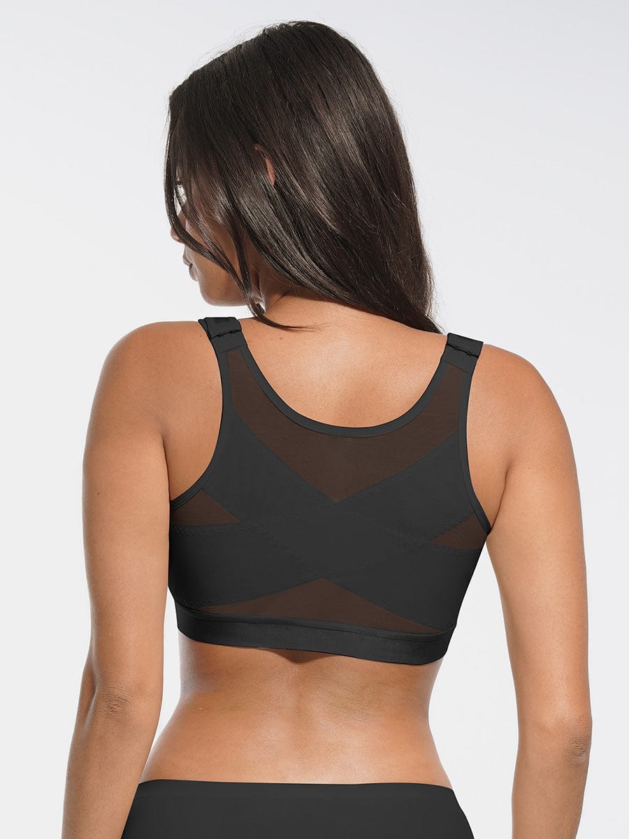 Front-Closure Wireless Post-Surgery Bra No Padding Smooth Back & Side Support Post-Surgery Bra