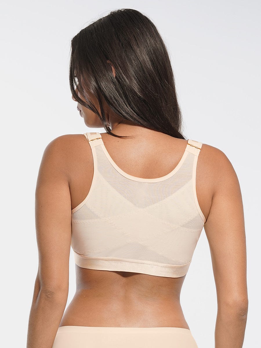 Front-Closure Wireless Post-Surgery Bra No Padding Smooth Back & Side Support Post-Surgery Bra