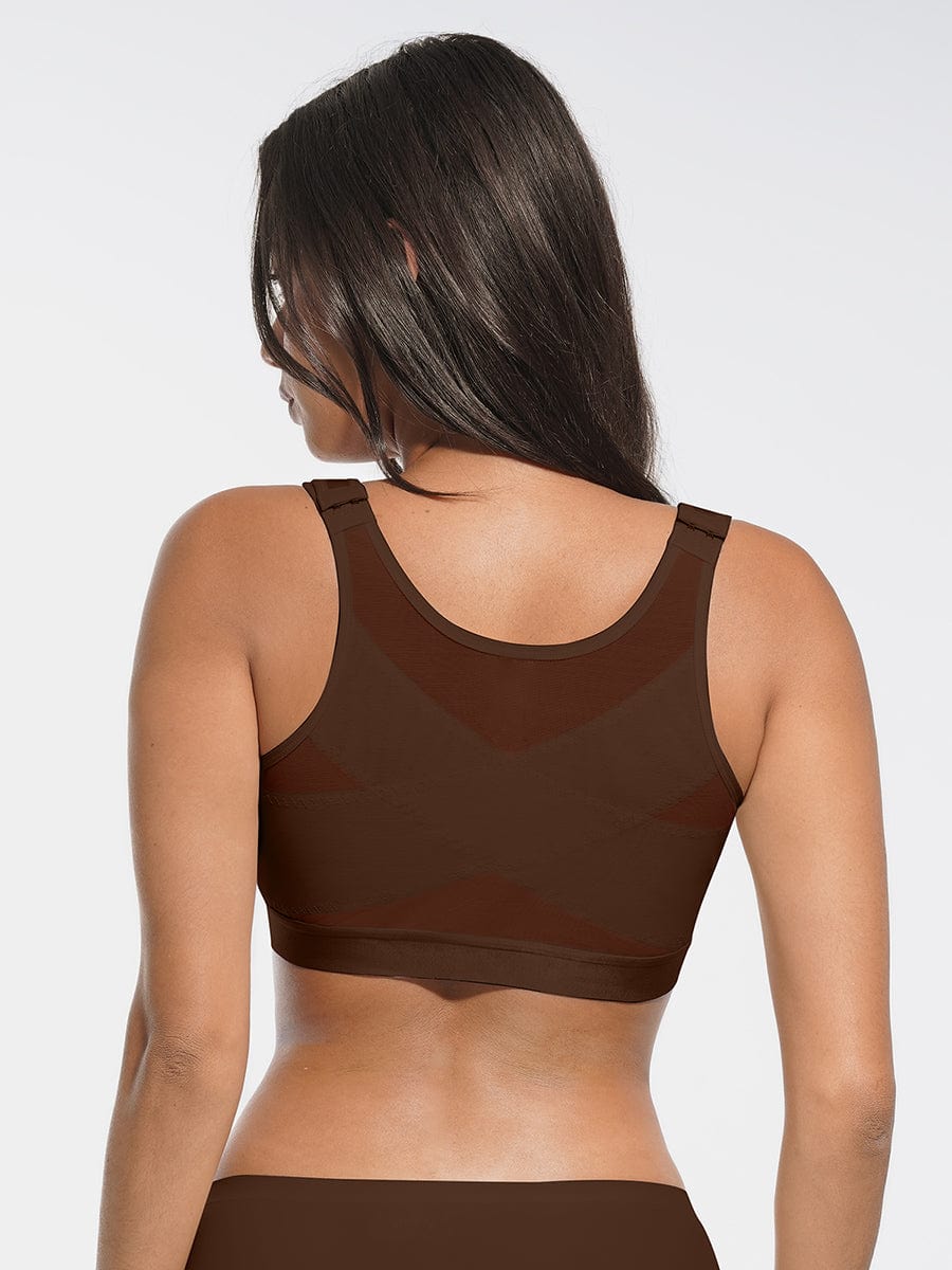 Front-Closure Wireless Post-Surgery Bra No Padding Smooth Back & Side Support Post-Surgery Bra