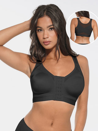 Front-Closure Wireless Post-Surgery Bra No Padding Smooth Back & Side Support Post-Surgery Bra