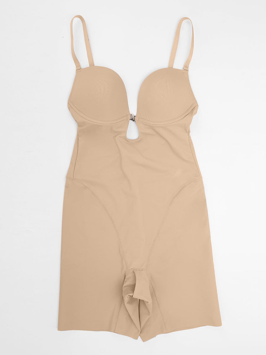 Wholesale Plunge Low-Back Mid-Thigh Shapewear With Removable Butt And Hips Pads