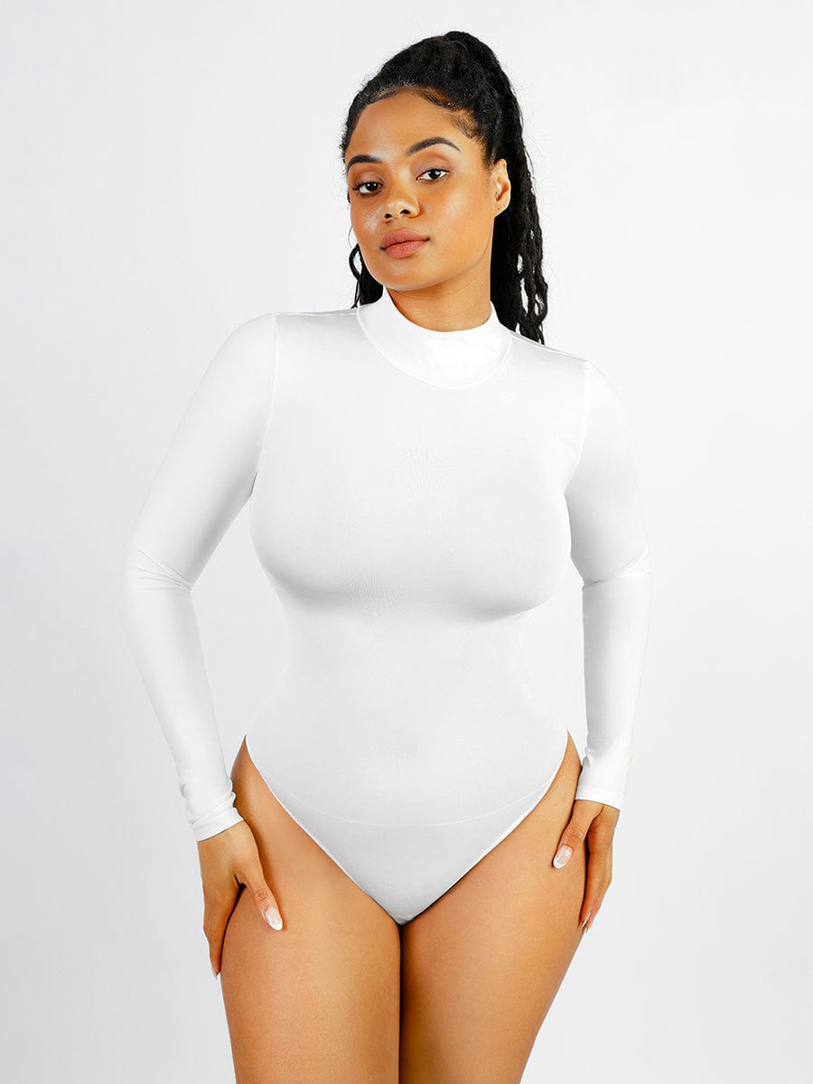 Seamless Waist & Tummy Shaping Long Sleeve Thong Bodysuit