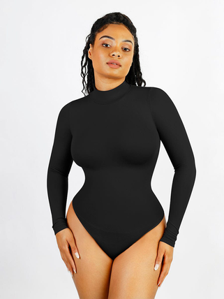 Seamless Waist & Tummy Shaping Long Sleeve Thong Bodysuit
